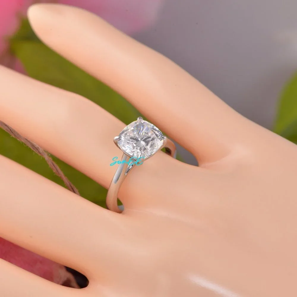REAL MOISSANITE DIAMOND 3.0ct CUSHION CUT WEDDING ENGAGEMENT RING